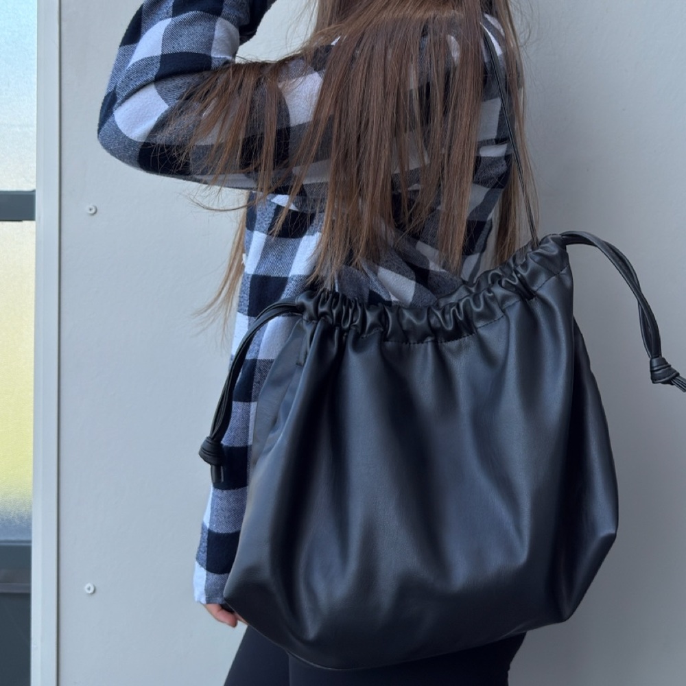 Joe Fresh Black Shoulder Bag – Drawstring Closure